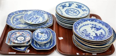 Lot 236 - Two trays of 19th century and later Chinese export and other Oriental blue and white plates and...