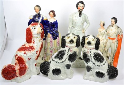 Lot 238 - Three large Staffordshire figure groups of the King of Sardinia, the Queen and King of...