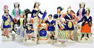 Lot 241 - A pair of Staffordshire figures of Tom King and Dick Turpin, and nine various Staffordshire figures