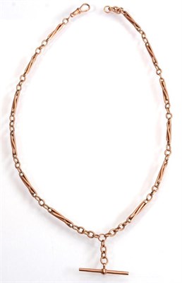 Lot 246 - A 9 carat rose gold fancy link albert chain necklace, of alternating long twisted and belcher...