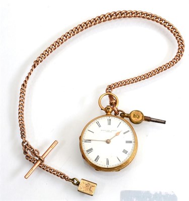 Lot 251 - A lady's 18 carat gold fob watch, signed William Owen, Leeds, and a curb linked watch chain,...