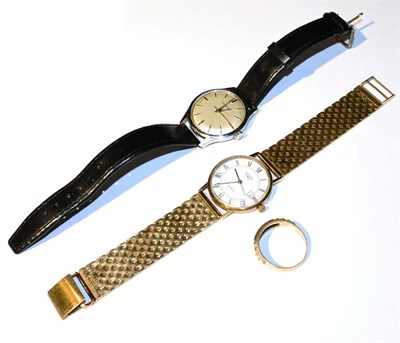 Lot 259 - A gold Rotary wristwatch; a Gerrard watch; and a 9 carat gold ring (3)