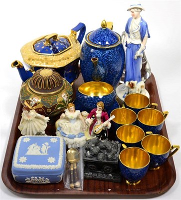 Lot 292 - A Carlton ware part coffee set, blue mottled ground, gilt interiors; together with other...