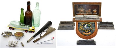 Lot 300 - A quantity of collectors items including; five locomotive Britain's paperweights, a small model...