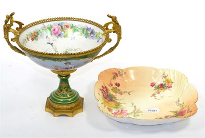 Lot 306 - A Royal Worcester blush ivory and floral decorated bowl; and a Sevres style gilt metal and...