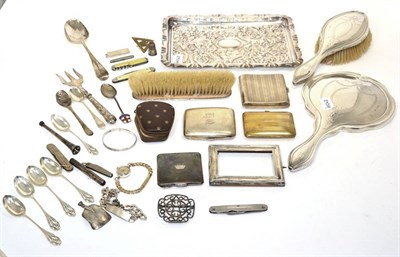 Lot 325 - A collection of silver and other items to include teaspoons; cigarette cases; dressing table...