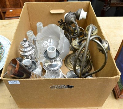 Lot 1010 - A 19th century plated coffee pot, lamps and light fitments