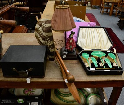 Lot 1013 - An Underwood typewriter; a Royal Doulton Priscilla figural table lamp; a Zulu shield; spear...