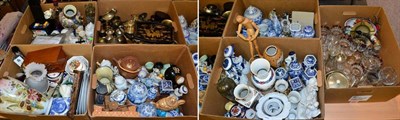 Lot 1053 - Seven boxes of 19th century and later ceramics and glass including Victorian painted glass...