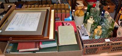 Lot 1054 - A quantity of collectors glass bottles, a small Roman glass flask and a Stoneware ginger beer...