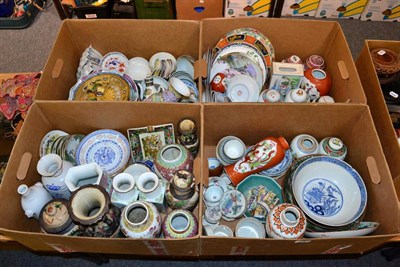 Lot 1057 - Four boxes of modern Chinese and other Oriental decorative vases, plates, bowls, ginger jars,...