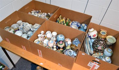 Lot 1077 - Five boxes of various Oriental 20th century ceramics including ginger jars and covers; vases;...