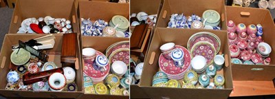 Lot 1085 - Five boxes of Chinese and other Oriental ceramics including rice bowls, plates, mugs and...