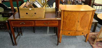 Lot 1110 - A mahogany leather inset writing table and a satinwood cabinet