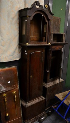 Lot 1129 - Two oak longcase clock cases (incomplete) with three pairs of clock weights