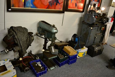 Lot 1142 - A quantity of industrial metal workers tools including a Boxford lathe, a quantity of taps and...