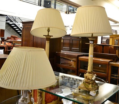 Lot 1144 - A pair of modern painted pillar table lamps