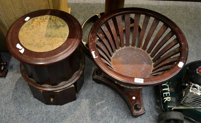 Lot 1152 - Victorian mahogany cylindrical commode and a mahogany cylindrical planter with slatted sides...