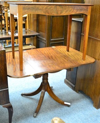 Lot 1158 - An Edwardian inlaid mahogany side table, together with a mahogany drop leaf single pillar...