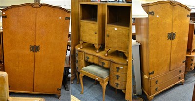 Lot 1168 - An Heirloom seven piece burr walnut bedroom suite comprising double bed head, lady and gents...