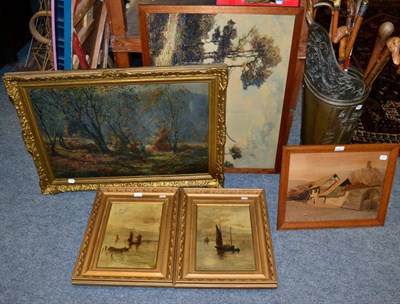 Lot 1205 - Figure within a woodland scene, oil on canvas, signed E T Jones, dated 1924; together with a...