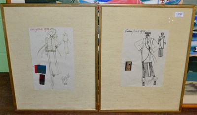 Lot 1236 - Bill Gibb fashion illustration, autumn/winter (19) 76/77, illustrating a design for a chullo,...