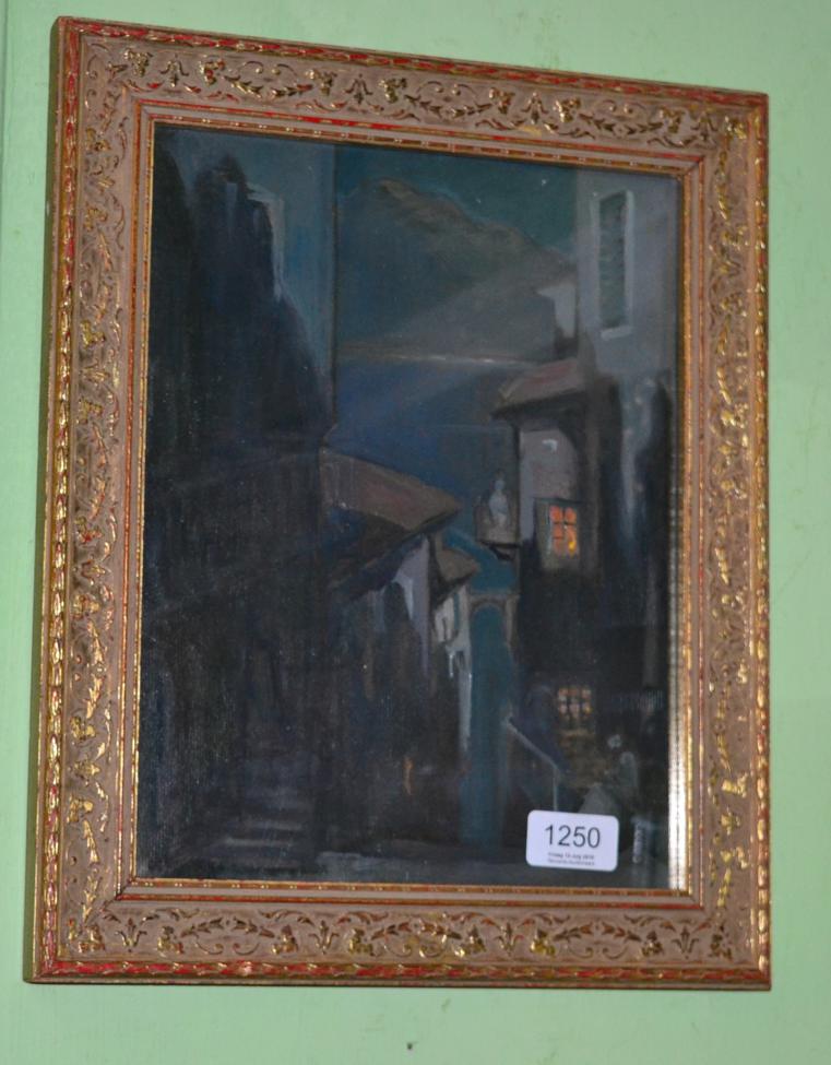 Lot 1250 - Joseph Alfred Terry (1872 - 1939) A Continental street scene at night, oil on board