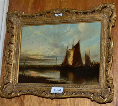 Lot 1254 - Follower of John Crome (1768-1821 Moored boats at dusk, oil on canvas