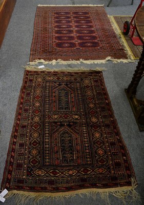 Lot 1282 - Lahore Bukhara rug, Punjab, the aubergine field of octagons enclosed by multiple borders, 175...