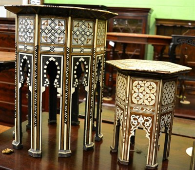 Lot 1313 - An Indian mother-of-pearl inlaid occasional table together with a smaller bone inlaid example