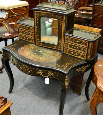 Lot 1320 - A Victorian ebonised, marquetry inlaid and gilt metal mounted Bonheur de Jour, in Louis XV...