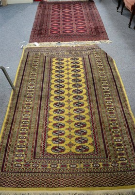 Lot 1337 - Lahore Bukhara rug, Punjab, the field with hooked guls enclosed by multiple borders, 185 by...