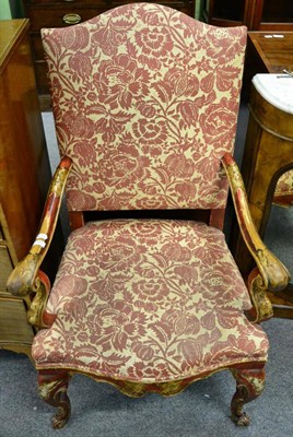 Lot 1341 - A 19th century gilt and red Japanned decorated armchair