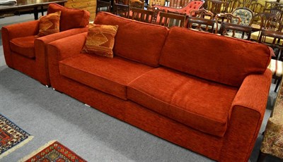 Lot 1356 - A modern red three seater settee and a matching armchair