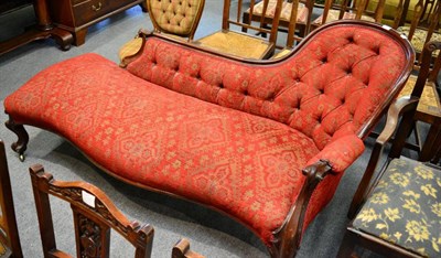 Lot 1359 - Victorian mahogany framed red upholstered chaise longue