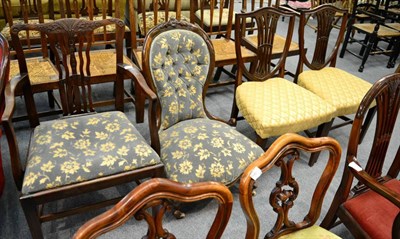 Lot 1360 - Two George III style shield back dining chairs; George III style mahogany armchair; and a Victorian