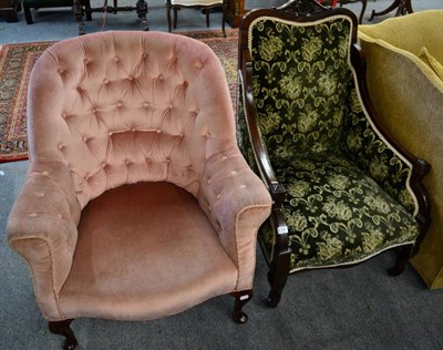 Lot 1363 - Victorian mahogany framed armchair and a 20th century light pink button back armchair