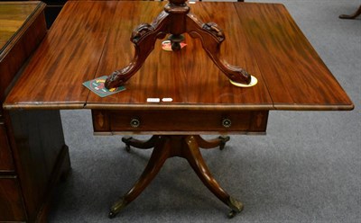 Lot 1377 - George III mahogany drop-leaf table with central drawer