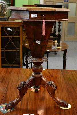 Lot 1378 - Victorian walnut veneered and inlaid sewing table