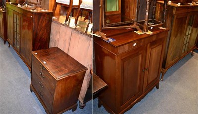 Lot 1399 - Mahogany glazed side cabinet; together with a mahogany veneered music cabinet; and another...