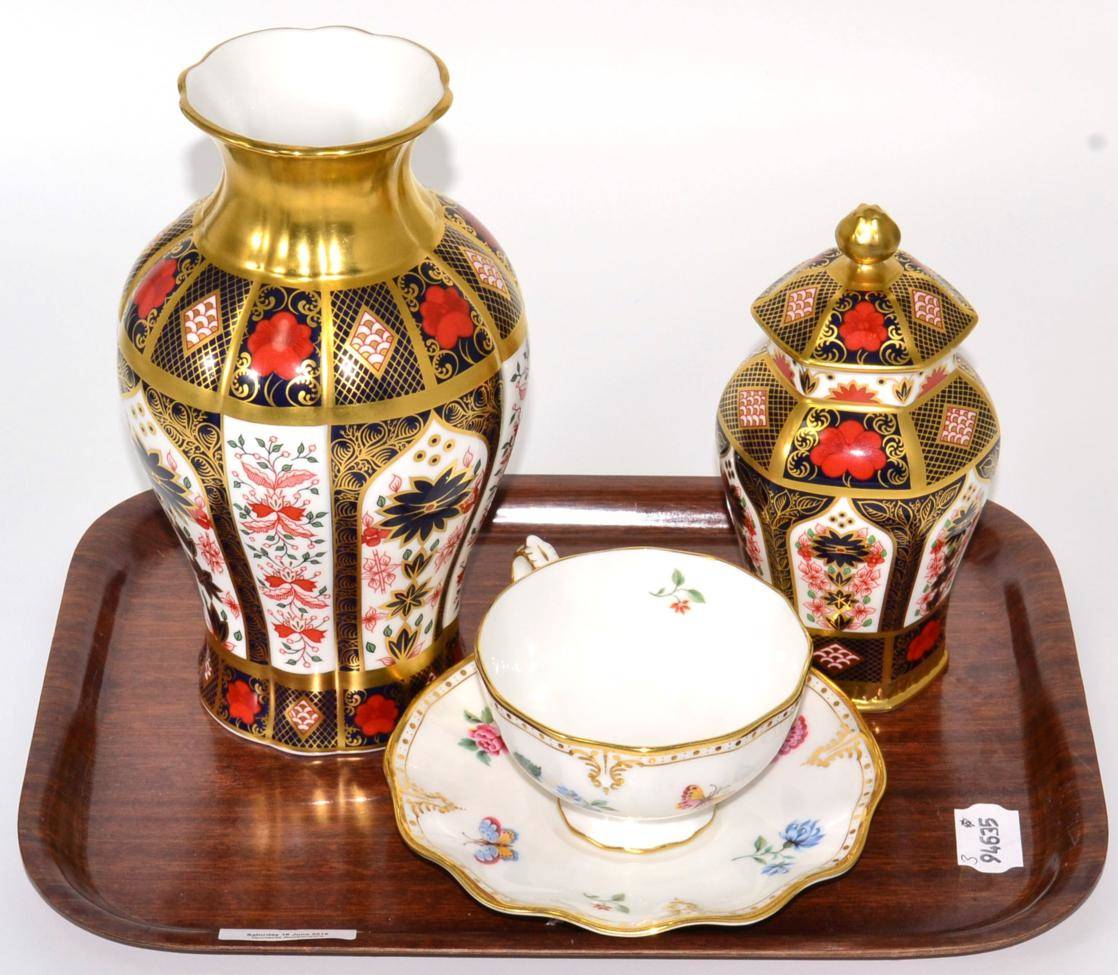 Lot 2 - A Royal Crown Derby Imari vase, a Royal crown Derby Imari Vase and cover and a Royal Crown...