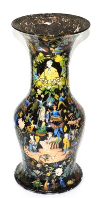 Lot 3 - A decalcomania glass vase, late 19th century, of baluster form with flared neck, decorated with...