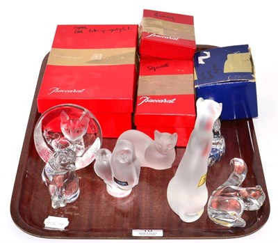 Lot 10 - Seven glass animal figures including a Baccarat bunny, cat and squirrel