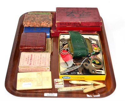 Lot 15 - Assorted collectables including Stanhope viewer; ivory card case; assorted belts and buckles;...