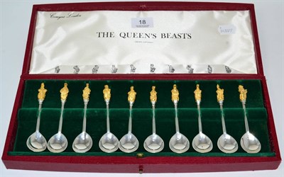 Lot 18 - A cased set of silver spoons, The Queen's Beasts