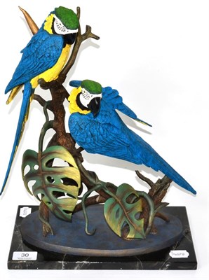 Lot 30 - Border Fine Art figure of blue and gold macaws, limited edition, signed R Roberts 116/950