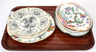 Lot 35 - Three 19th century polychrome Brameld dishes; three black printed Brameld dishes; two others (8)