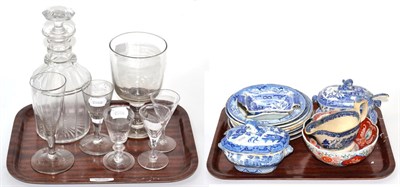 Lot 50 - Assorted 18/19th glasswares including decanter and stopper, large rummer and assorted blue and...