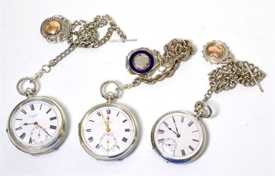 Lot 58 - Three silver open faced pocket watches, signed H Stone, Leeds, Waltham, Mass and Harris Stone,...
