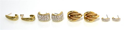 Lot 61 - Two pairs of 9 carat gold earrings together with two pairs of paste set earrings